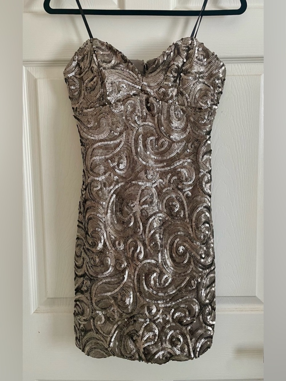 City Studio Silver Sequin Strapless Mini Dress